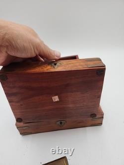 3 stacking Vintage Wood Brass Storage Box Old Hand Crafted storage