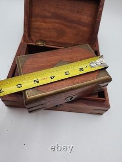 3 stacking Vintage Wood Brass Storage Box Old Hand Crafted storage