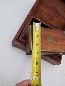 3 stacking Vintage Wood Brass Storage Box Old Hand Crafted storage