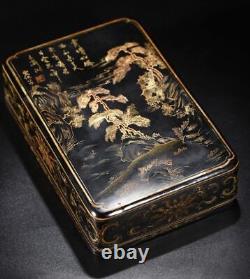 7 Top vintage chinese lacquerware box Japan painting gilding Landscape Painted