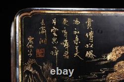 7 Top vintage chinese lacquerware box Japan painting gilding Landscape Painted