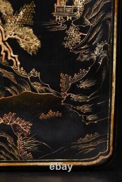 7 Top vintage chinese lacquerware box Japan painting gilding Landscape Painted