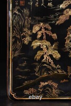 7 Top vintage chinese lacquerware box Japan painting gilding Landscape Painted