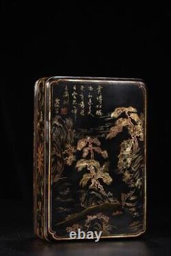 7 Top vintage chinese lacquerware box Japan painting gilding Landscape Painted