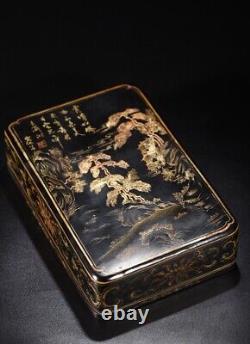 7 Top vintage chinese lacquerware box Japan painting gilding Landscape Painted