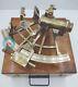 9 Vintage Solid Antique Brass Nautical Functional Sextant With Wooden Box