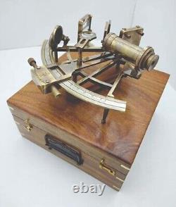 9 Vintage Solid Antique Brass Nautical Functional Sextant with Wooden Box