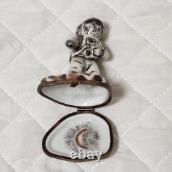 A. L. Limoges Peint Main Astronaut Porcelain Trinket Box Vintage