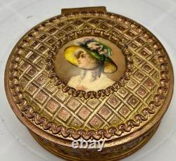 ANTIQUE FRENCH PORCELAIN PAINTING BRONZE ORMULU LIDDED JEWELRY BOX, SIGNED c1880