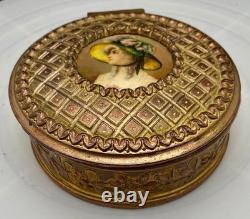 ANTIQUE FRENCH PORCELAIN PAINTING BRONZE ORMULU LIDDED JEWELRY BOX, SIGNED c1880