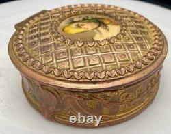 ANTIQUE FRENCH PORCELAIN PAINTING BRONZE ORMULU LIDDED JEWELRY BOX, SIGNED c1880