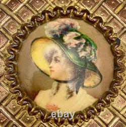 ANTIQUE FRENCH PORCELAIN PAINTING BRONZE ORMULU LIDDED JEWELRY BOX, SIGNED c1880