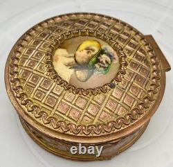 ANTIQUE FRENCH PORCELAIN PAINTING BRONZE ORMULU LIDDED JEWELRY BOX, SIGNED c1880