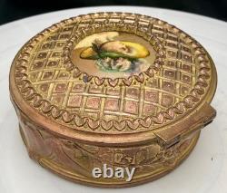 ANTIQUE FRENCH PORCELAIN PAINTING BRONZE ORMULU LIDDED JEWELRY BOX, SIGNED c1880