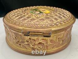 ANTIQUE FRENCH PORCELAIN PAINTING BRONZE ORMULU LIDDED JEWELRY BOX, SIGNED c1880
