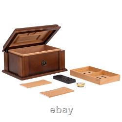 Amalfi Antique Vintage Cigar Humidor Wood Box, Spanish Cedar 50 To 75 Cigars