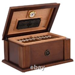 Amalfi Antique Vintage Cigar Humidor Wood Box, Spanish Cedar 50 To 75 Cigars