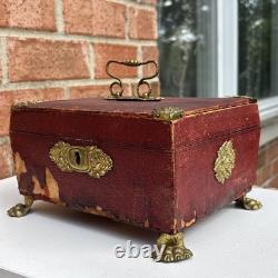 Antique 1820s English Luxury Regency Distressed sewing Box Red Scarce As Is