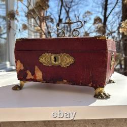 Antique 1820s English Luxury Regency Distressed sewing Box Red Scarce As Is
