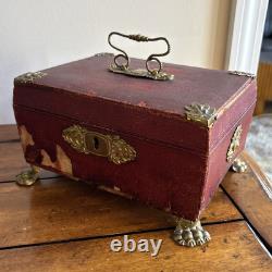 Antique 1820s English Luxury Regency Distressed sewing Box Red Scarce As Is