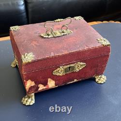 Antique 1820s English Luxury Regency Distressed sewing Box Red Scarce As Is