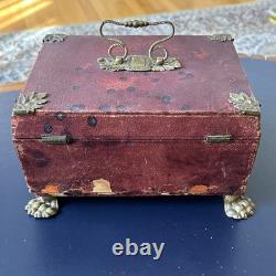 Antique 1820s English Luxury Regency Distressed sewing Box Red Scarce As Is