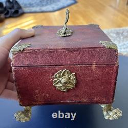 Antique 1820s English Luxury Regency Distressed sewing Box Red Scarce As Is