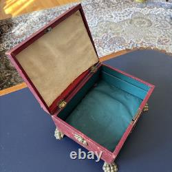 Antique 1820s English Luxury Regency Distressed sewing Box Red Scarce As Is