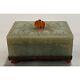 Antique 1920s Jadeite Carved Trinket Box With Floral Motif & Cornelian Accents