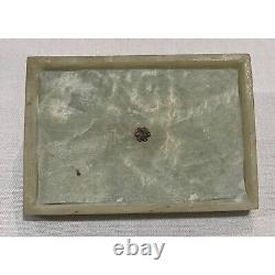 Antique 1920s Jadeite Carved Trinket Box With Floral Motif & Cornelian Accents