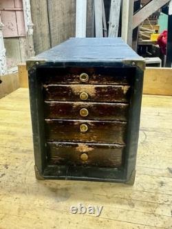 Antique 5 Drawer Machinist Tool Box Wood Vintage Medical Dental Chest