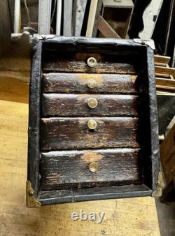 Antique 5 Drawer Machinist Tool Box Wood Vintage Medical Dental Chest
