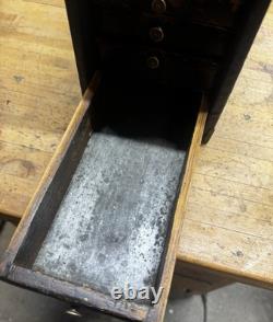 Antique 5 Drawer Machinist Tool Box Wood Vintage Medical Dental Chest