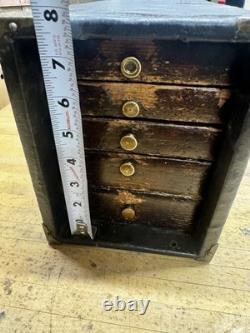 Antique 5 Drawer Machinist Tool Box Wood Vintage Medical Dental Chest