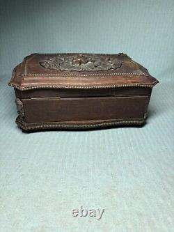 Antique Black Forest Wood & Bronze Jewelry Box Beaded Ducks EC