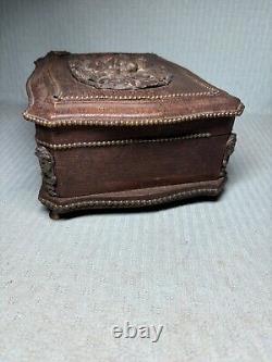 Antique Black Forest Wood & Bronze Jewelry Box Beaded Ducks EC