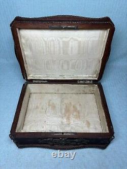 Antique Black Forest Wood & Bronze Jewelry Box Beaded Ducks EC