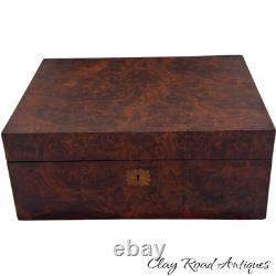 Antique Burl Walnut Victorian Sewing Box Compartments Mirror Document