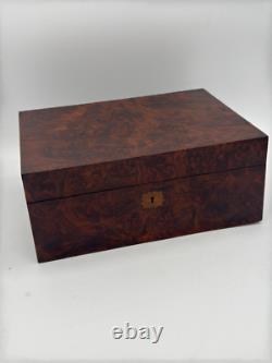 Antique Burl Walnut Victorian Sewing Box Compartments Mirror Document