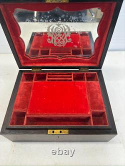 Antique Burl Walnut Victorian Sewing Box Compartments Mirror Document