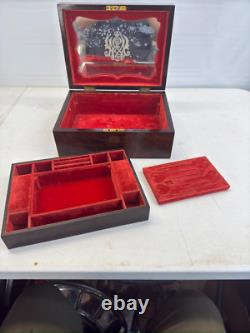 Antique Burl Walnut Victorian Sewing Box Compartments Mirror Document