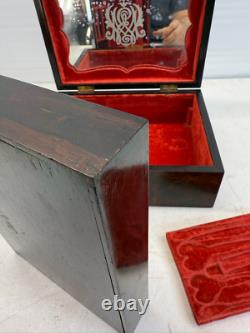 Antique Burl Walnut Victorian Sewing Box Compartments Mirror Document