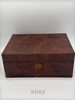 Antique Burl Walnut Victorian Sewing Box Compartments Mirror Document