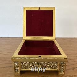 Antique C1900 Austrian/German Ormolu Jewelry Casket Trinket Box Working Lock/Key