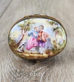 Antique Capodimonte Porcelain Pill Box Italian Hand Painted Trinket Box Couple
