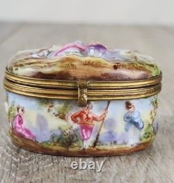 Antique Capodimonte Porcelain Pill Box Italian Hand Painted Trinket Box Couple