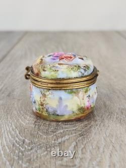 Antique Capodimonte Porcelain Pill Box Italian Hand Painted Trinket Box Couple