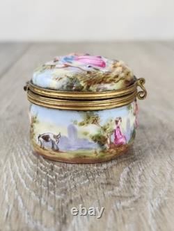Antique Capodimonte Porcelain Pill Box Italian Hand Painted Trinket Box Couple