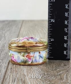 Antique Capodimonte Porcelain Pill Box Italian Hand Painted Trinket Box Couple