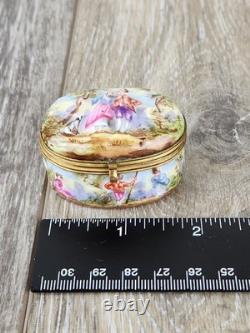 Antique Capodimonte Porcelain Pill Box Italian Hand Painted Trinket Box Couple